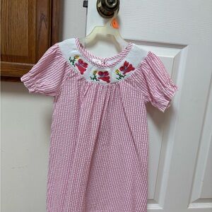 Pink Easter Bunny Smocked Embroidered Girls Dress